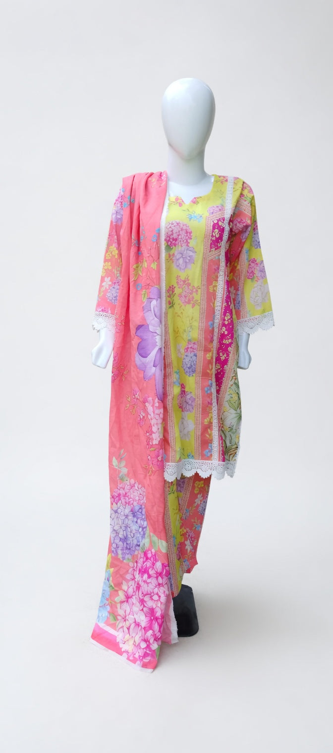 MULTICOLOURED BANA DORA LAWN UNSTITCHED/STITCHED  PRINTED 3 PIECE SUIT